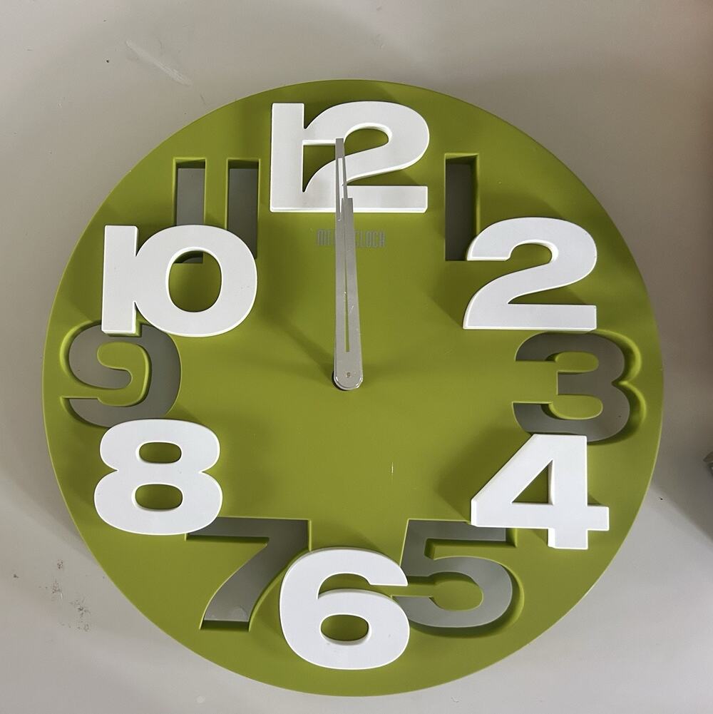 MEIDI 3D Big Digit Modern Round Wall Clock Green White Gray 12” New